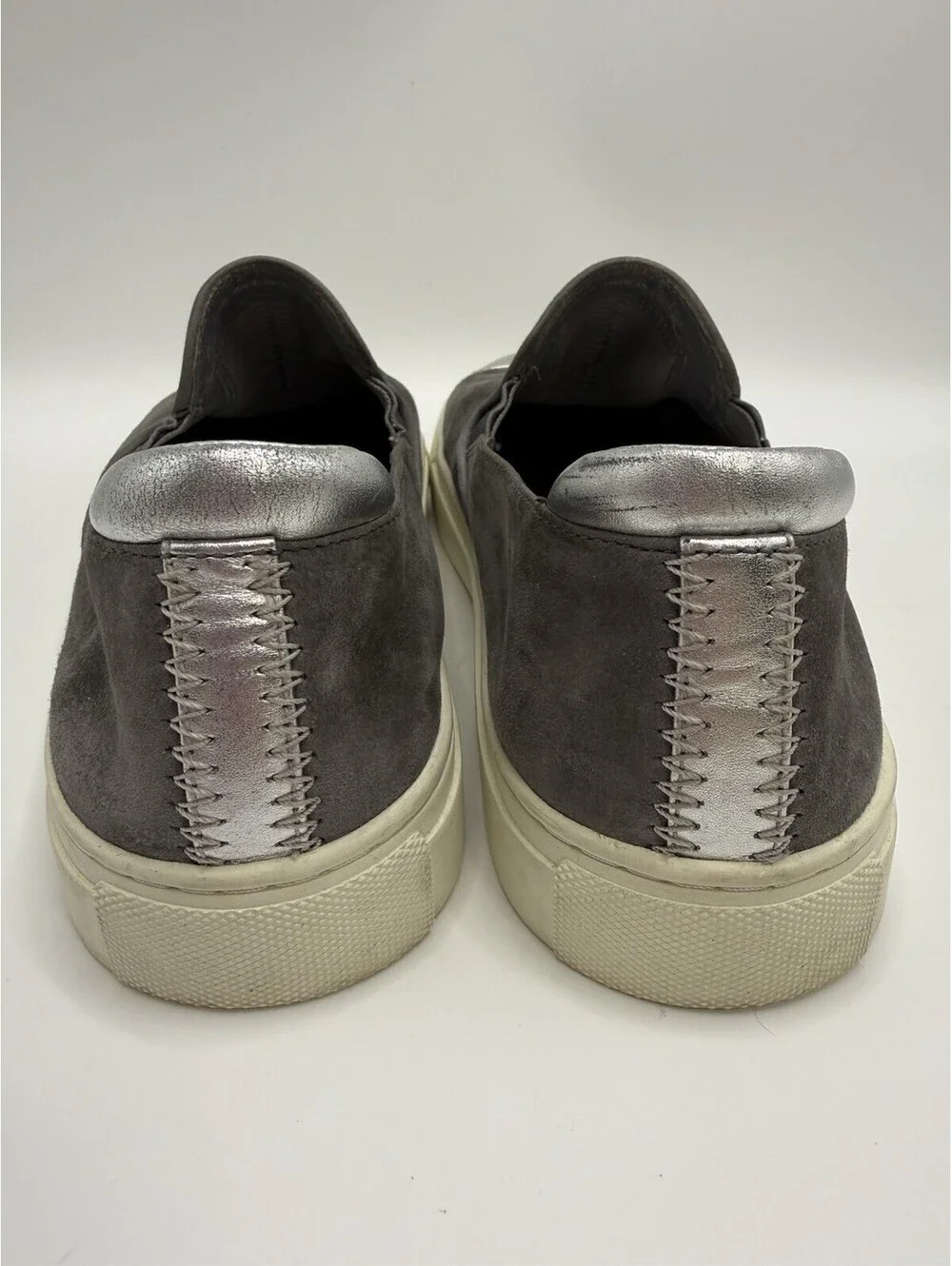 Tory Burch Slip On Sneakers Shoes Women's Size 6.5 M Silver Grey Suede